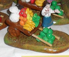 PRESEPE GRUPPO 3 CM  TERRACOTTA ,  pastore CARRETTO FRUTTA  shepherds 