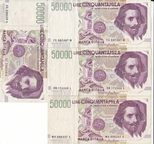 LOTTO 4 BANCONOTE REPUBBLICA ITALIANA IN LIRE 50.000 BERNINI BB