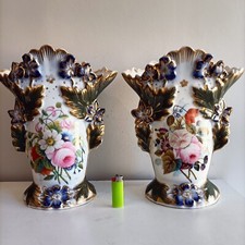 COPPIA 2 ANTICHI VASI PORTAFIORI CERAMICA LUIGI FILIPPO EPOCA 800 DIPINTI MANO 