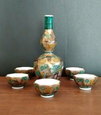 Servizio orientale da sake del '900 dipinto a mano - 5 tazzine + bottiglia