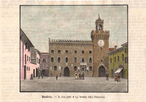 Stampa antica budrio piazza - piazza, e