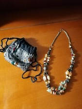 Collana donna etnica con pietre dure agata stone e custodia ricamata