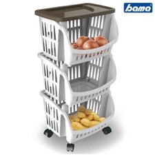 Bama Folia Tidy Carrello 3 Scomparti Piani Frutta Con Ruote Porta Frutta Tortora