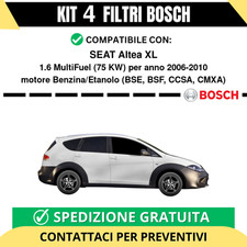 KIT BOSCH 4 Filtri tagliando per SEAT Altea XL 1.6 MultiFuel 75 kw Benzina/Et...