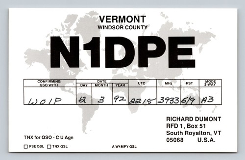 Ham radio qsl n1dpe vermont - qsl,