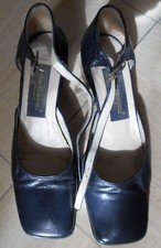 Decolletè blu 37,5 punta quadrata tacco blocco 5cm vera pelle usate