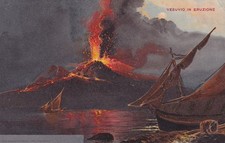 CARTOLINA DI NAPOLI ,VESUVIO IN ERUZIONE  non viaggiata 1900 Ca.