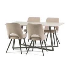 Set Pranzo Tavolo Rettangolare MDF e 4 Sedie Imbottite Tessuto Bouclè KETTY