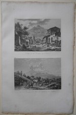 Trecastagni, Etna, Catania. Stampa originale ‘700, due vedute