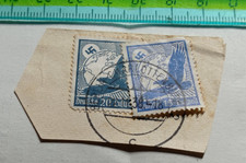 VECCHIO FRAMMENTO POSTALE 2 FRANCOBOLLI 1934 PIONIERI AVIAZIONE TEDESCA REICH
