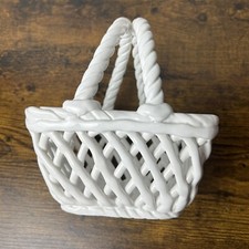 Pier 1 Imports Dolomite Basket White Woven Lattice Braid Decor Farmhouse Easter