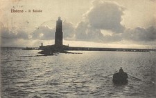 A1973) LIVORNO IL FANALE BARCA A REMI VIAGGIATA 1923