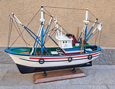 BARCA DA PESCA DEL MEDITERRANEO ARREDO MARINO PESCHERECCIO LEGNO Cm. 42 BIANCO