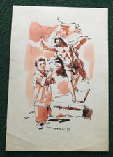 Quadro Dipinto Acquerello Carta - FRA IGNAZIO DAMINI 1991