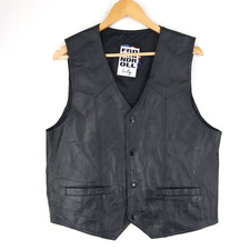Gilet gilet vintage in pelle nera taglia L (T9548)