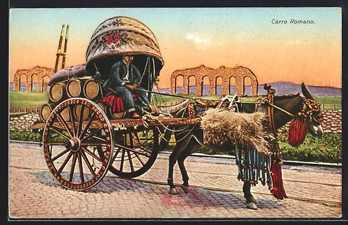 Cartolina roma carro asino - cartolina,