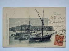 NAPOLI Saluti da porto Castel Sant' Elmo barca vela vecchia cartolina 17554 