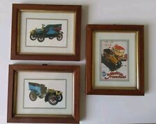 Lotto 3 Quadretti Con Stampe Auto D'epoca Isotta Fraschini 12,5 x 15,5 cm