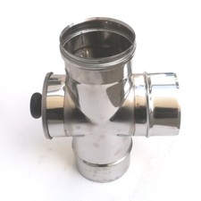 Raccordo a T da 140mm in acciaio inox croce con ispezione 5 decimi AISI 304