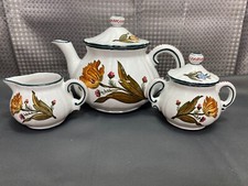 5 Piece Lot ~ Grazia Deruta "FLORAL"  Hand Painted ~ Italy:  Teapot, Creamer ++