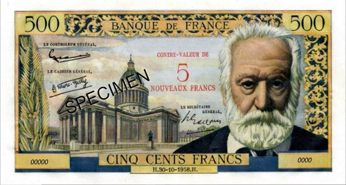 Billet 500 francs - victor, hugo