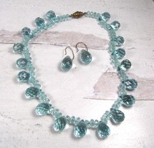 Set orecchini dichiarazione collana collare a goccia cristallo sfaccettato topazio blu acqua