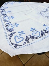 Tovaglia Tovaglietta Cotone Ricamata A Mano Punto Croce Cuore Pavone  80x80 cm.