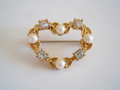 Cuore spilla colore oro perle - colore,