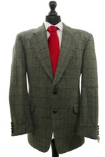 Harris Tweed Atelier Torino Giacca 52 Verde Blu A Quadri 2-Punti Come Nuova