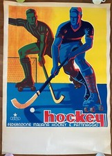 MANIFESTO POSTER ANNI 50 SPORT FEDERAZIONE ITALIANA HOCKEY PATTINAGGIO LITHO