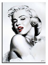 Marylin Monroe - 70x50cm-Ölbild Dipinti Mano Tela Firmato Immagine Arte G16862