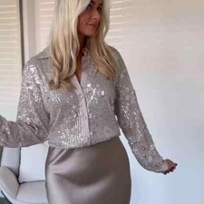 NWT ZARA Sequin Collared Shirt