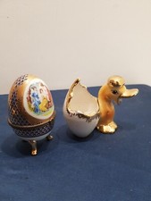 Uovo In Ceramica Limoges + Paperetta Con Piccolo Vaso Vintage