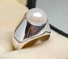 Anello in vera perla bianca argento sterling 925 fatto a mano forma rotonda anello di perle