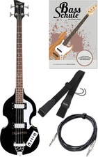 Basso elettrico Hollow Body vintage set VB-2 "Black Magic" beatbass nero e accessori