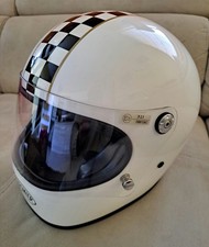casco moto integrale vintage Premier Trophy bianco e a scacchi.