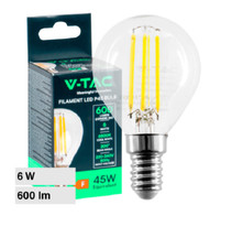 LAMPADINA LED E14 6W MINIGLOBO P45 FILAMENTO IN VETRO TRASPARENTE V-TAC
