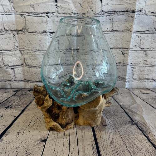 Vaso decorativo legno vetro