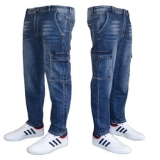 Pantaloni Jeans uomo Denim Cargo tasche laterali multitasche style slim 8521