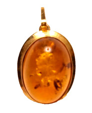 Bellissimo CIONDOLO antico con AMBRA BALTICA in ORO 18 kt 750 ITALY nuovo