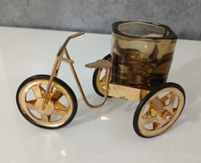Portacandela Vintage in Vetro e Metallo Color Oro Bicicletta Triciclo Bici