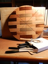 piatto vassoio tagliere in legno per pizza intarsio + set coltelli e tagliapizza