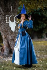 Cappello Strega Blu " Agata " Medioevo Magico Costume da Gioco di Ruolo