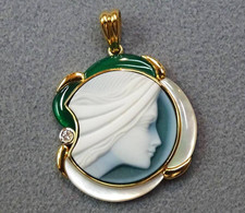 Collana ciondolo Erwin Pauly cammeo calcedonio diamante oro 18 kt PT900 regalo