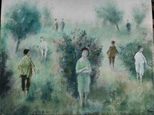 FERNANDO TROSO OLIO SU TELA 60x70 GIARDINO CON FIGURE 1974