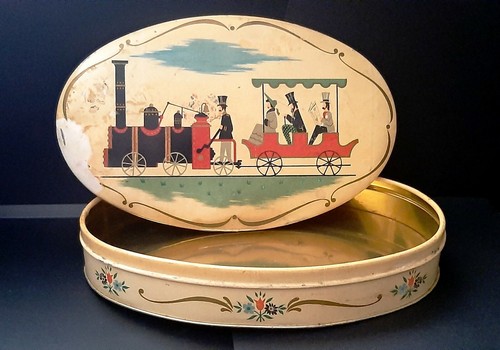 Vintage scatola latta ovale - vintage,