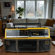 Boombox Radio Philips Double Deck Stereo Radio Cassette Recorder D830402T Gialla