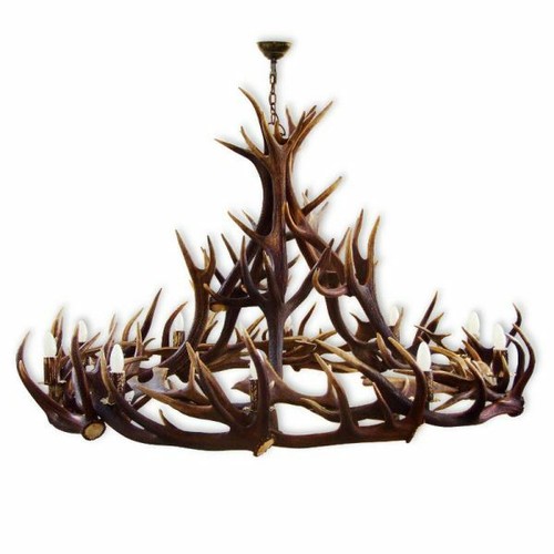 Lampadario con vere corna - , di