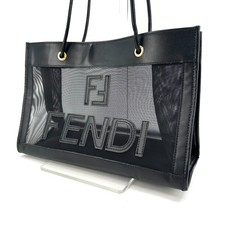 Borsa a tracolla FENDI in rete con logo in pelle nera vintage autentica