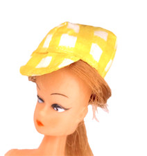 B226 - BARBIE 80s cappello cotone giallo effetto plaid sport con visiera